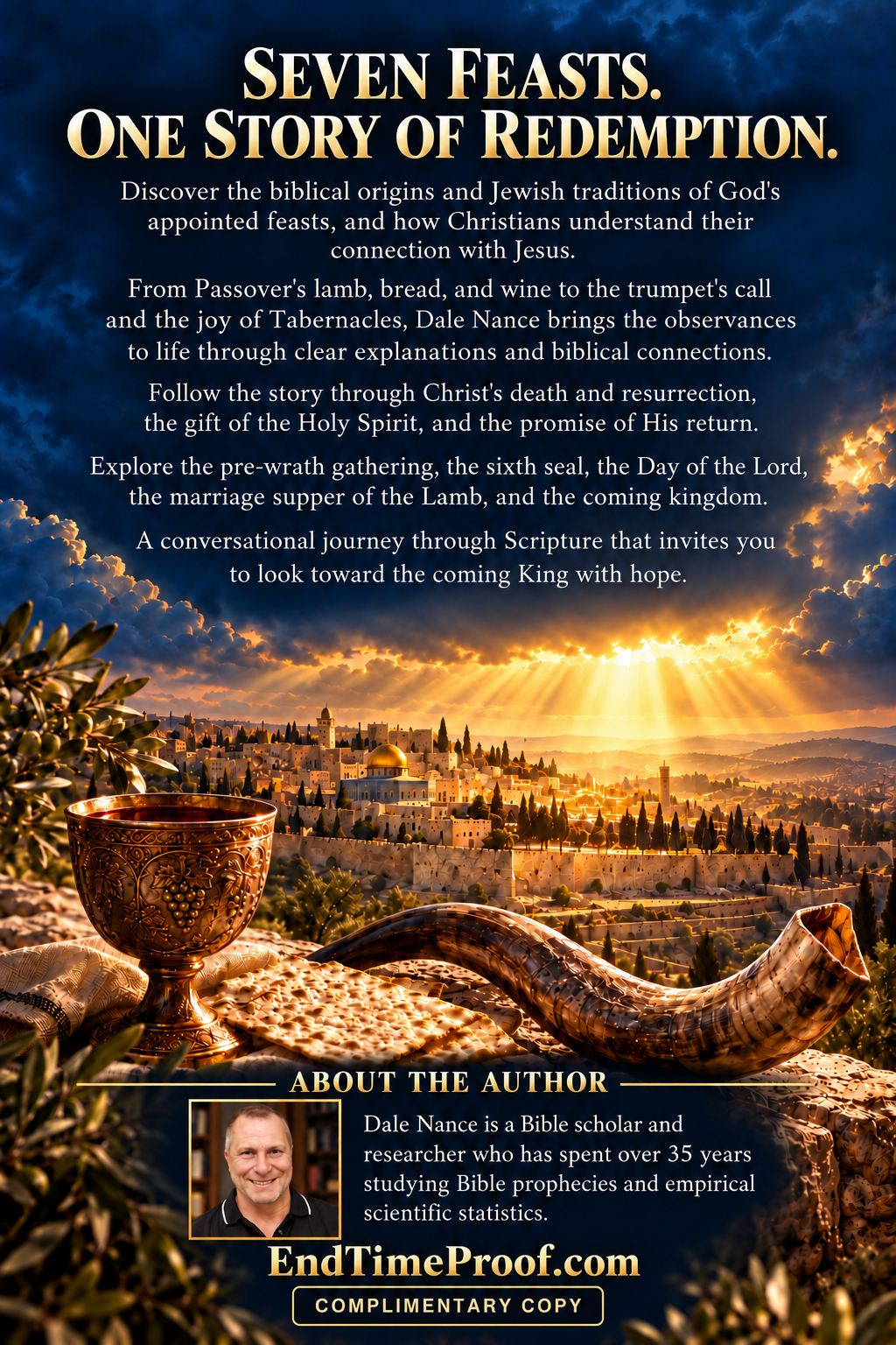 Back cover of The Seven Feasts and the Return of Jesus with the pre-wrath description and Complimentary Copy label.